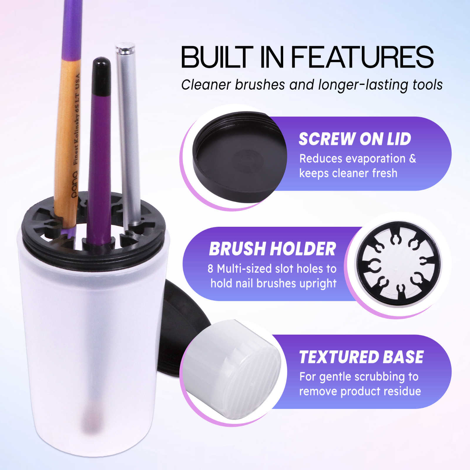 Nail Brush Acetone Cup Holder and Cleanser Bottle with Black Lid