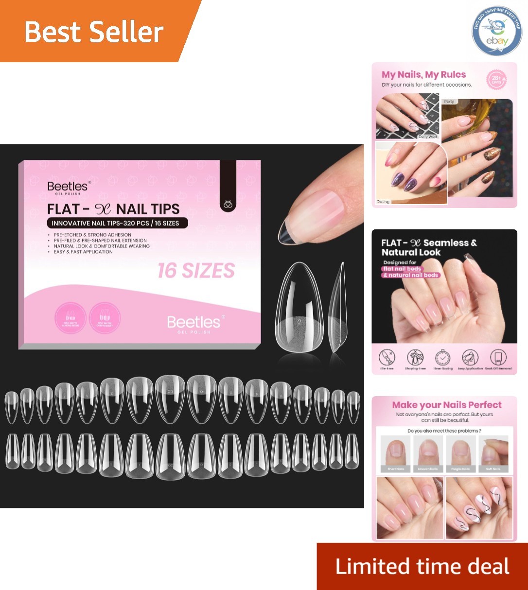 320 Pieces Half Matte Gel Nail Tips – Beetles Flat-X Short Almond Coffin Design