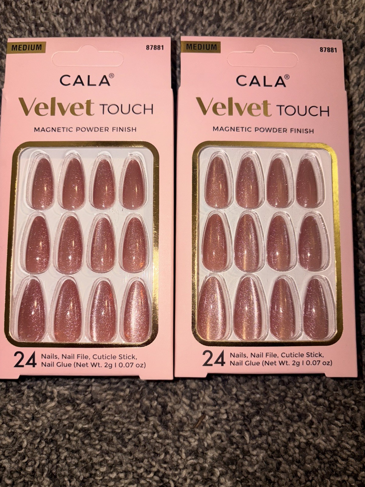 NEW Cala Press On Nail Lot of 2 Velvet Touch Magnetic Powder Metallic Rose Pink