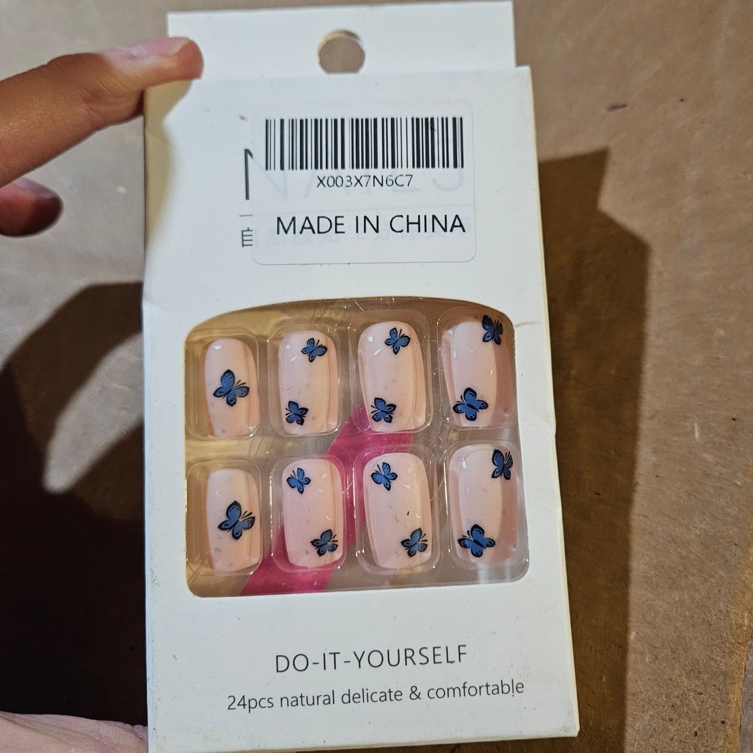 Boutique Blue Butterfly Press-On Nails ~ DIY ~ Natural Delicate Comfortable