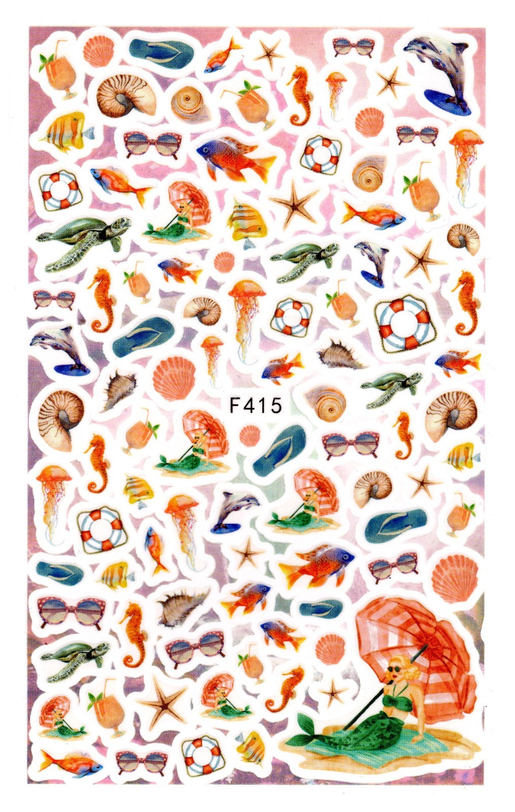Nail Art 3D Decal Stickers seahorse seashell turtle starfish jellyfish F415