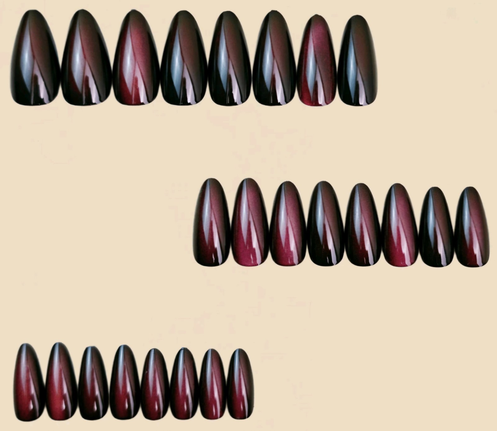 Press-On Nails Burgundy French Styled Ombre Long Almond Shaped