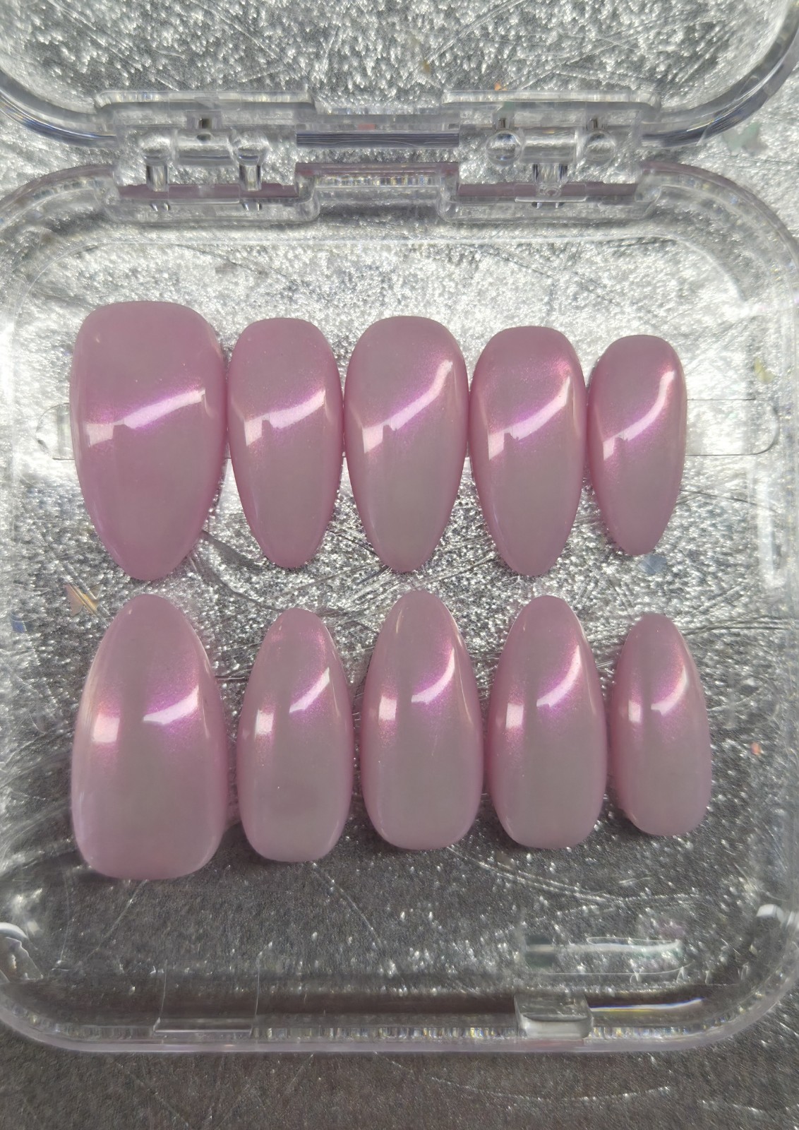 White/ Pink Color Changing Press-On Nails Set Pre-Designed Medium Almond