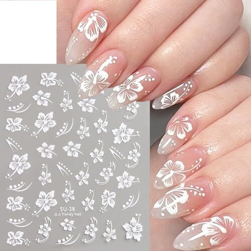 Hibiscus Flower Nail Stickers, 6PCS Hibiscus Flowers Nail Decals 3D Self