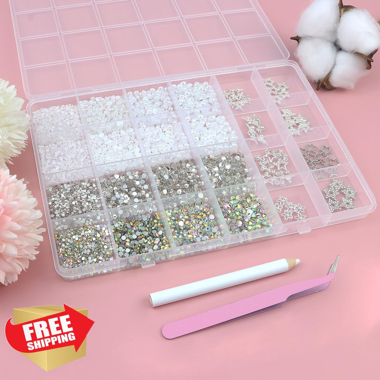 SEMATA Pearl Rhinestone Bedazzling Kit Metal Star Gems Crafting Nails