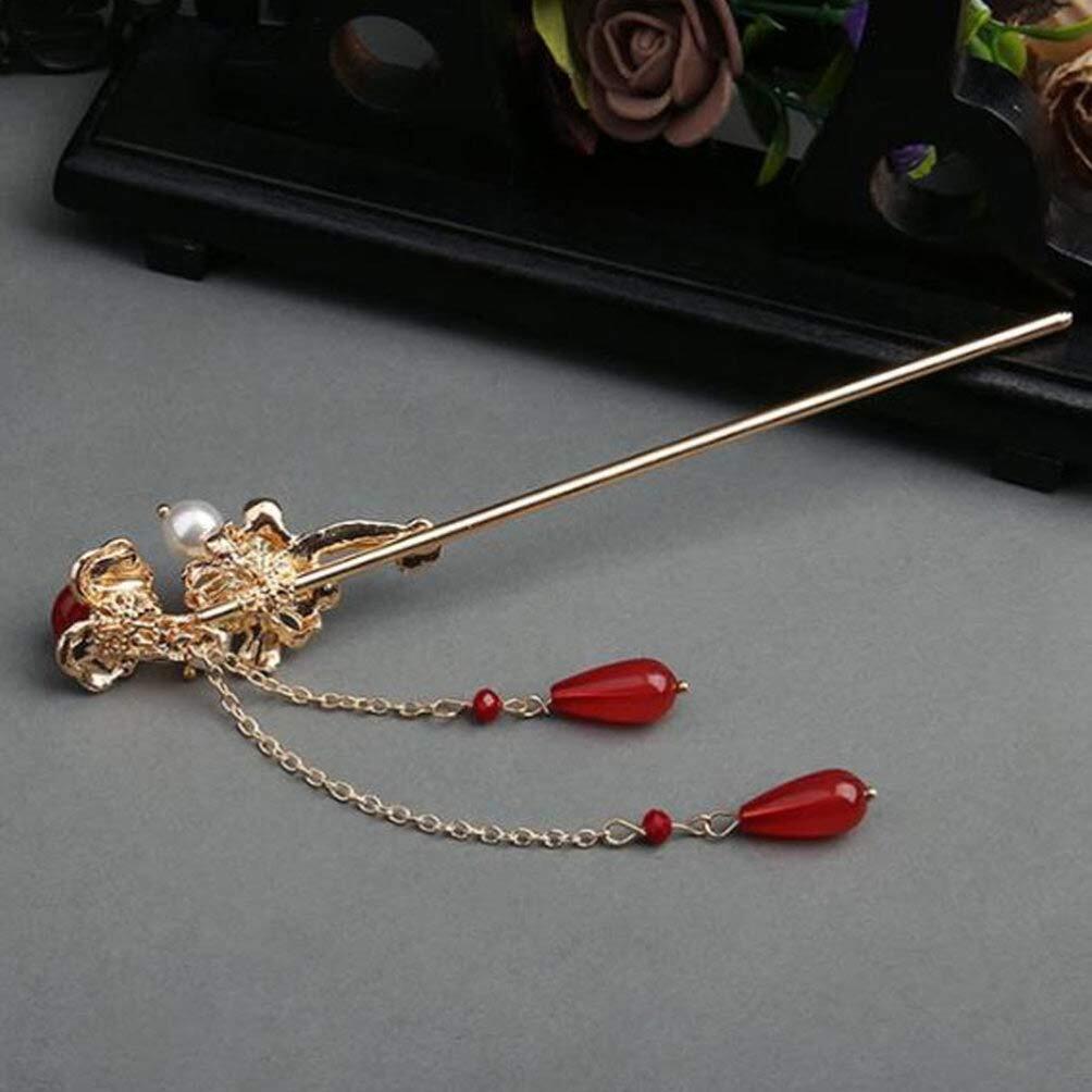 Hair Sticks For Women Chinese Accessories Vintage Tassel Red