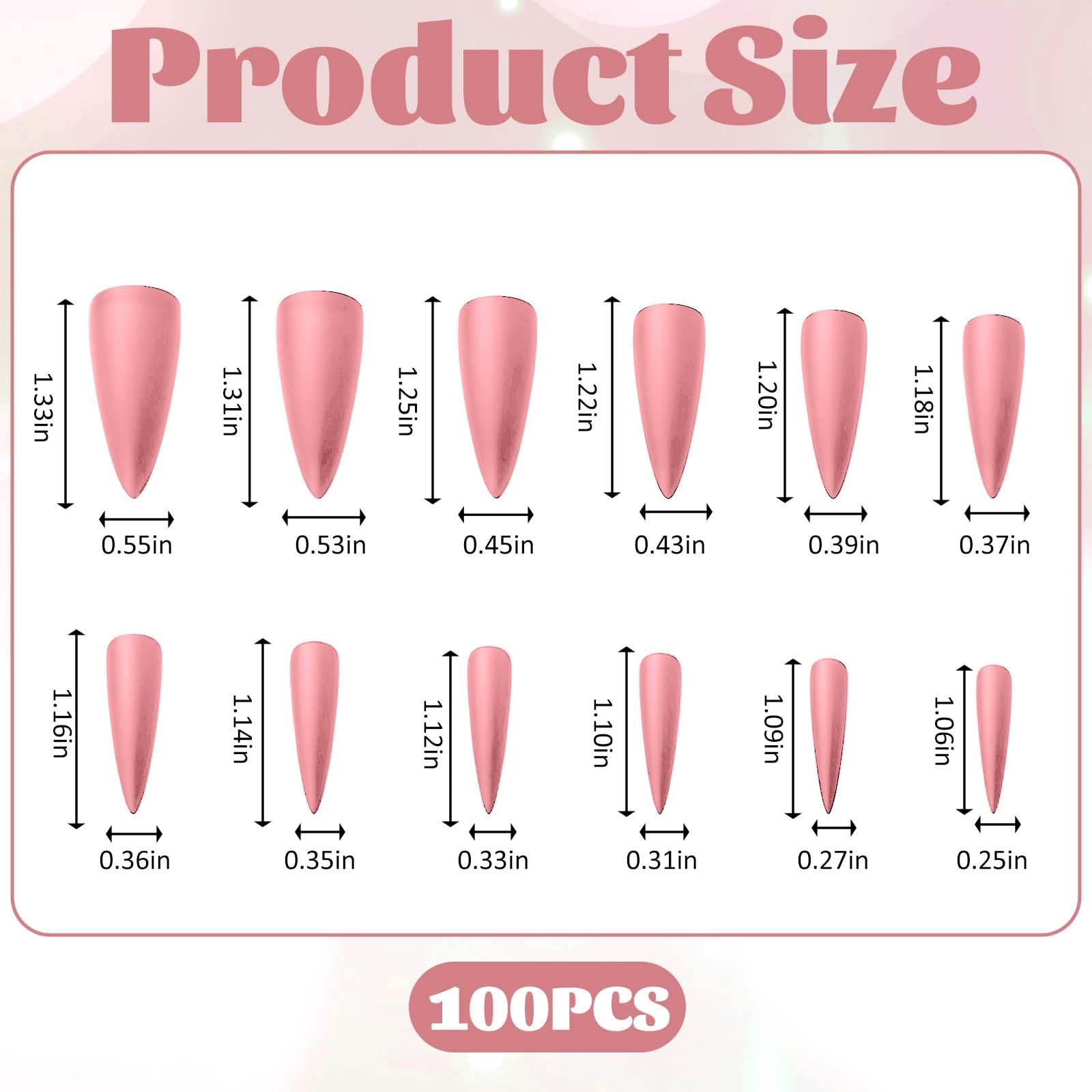 100 PCS Stiletto Press on Nails, Long Full Cover Press on Nails Matte Fake Na…