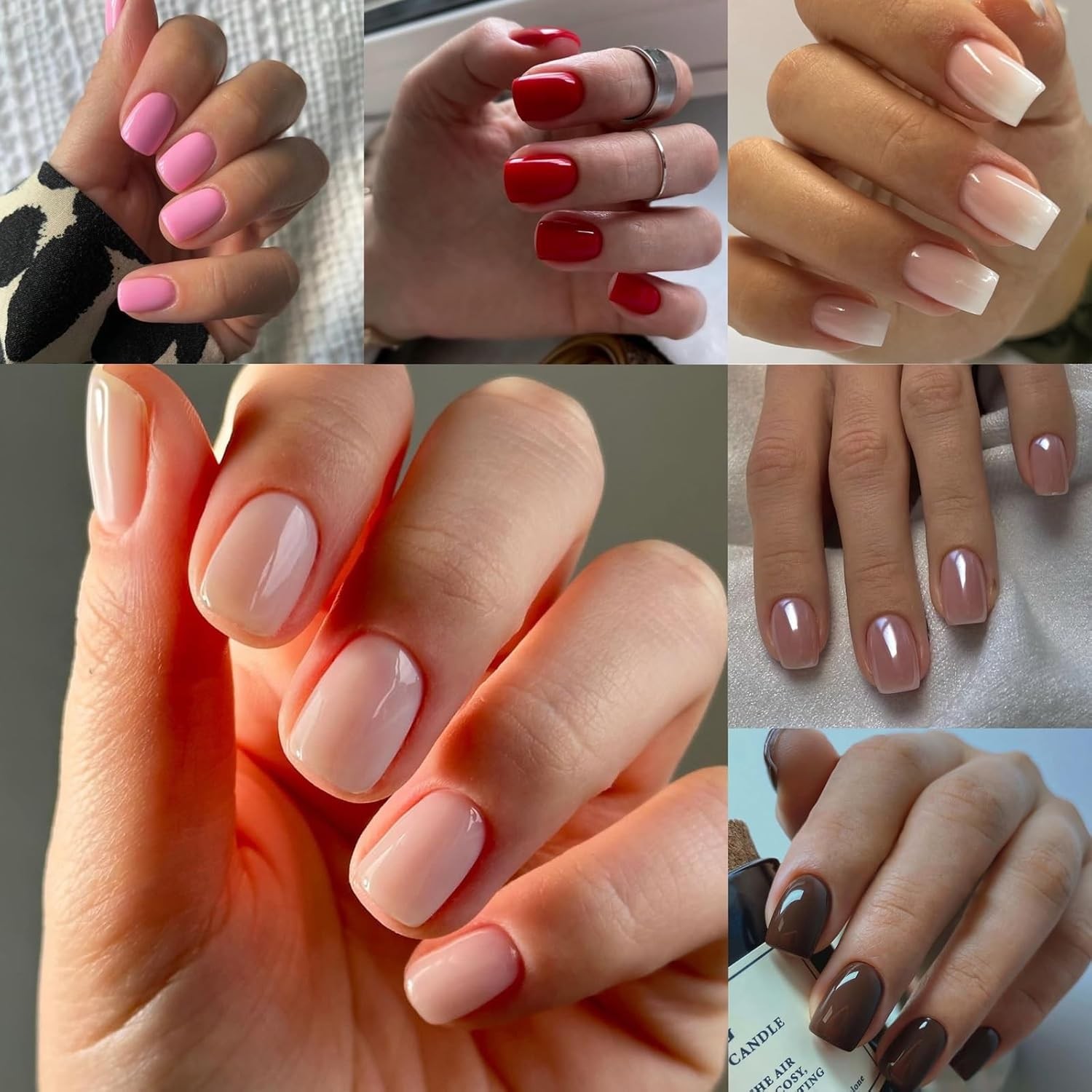 6 Packs (144Pcs) Press on Nails Square, Short 1 Fl Oz (Pack of 1), Style14