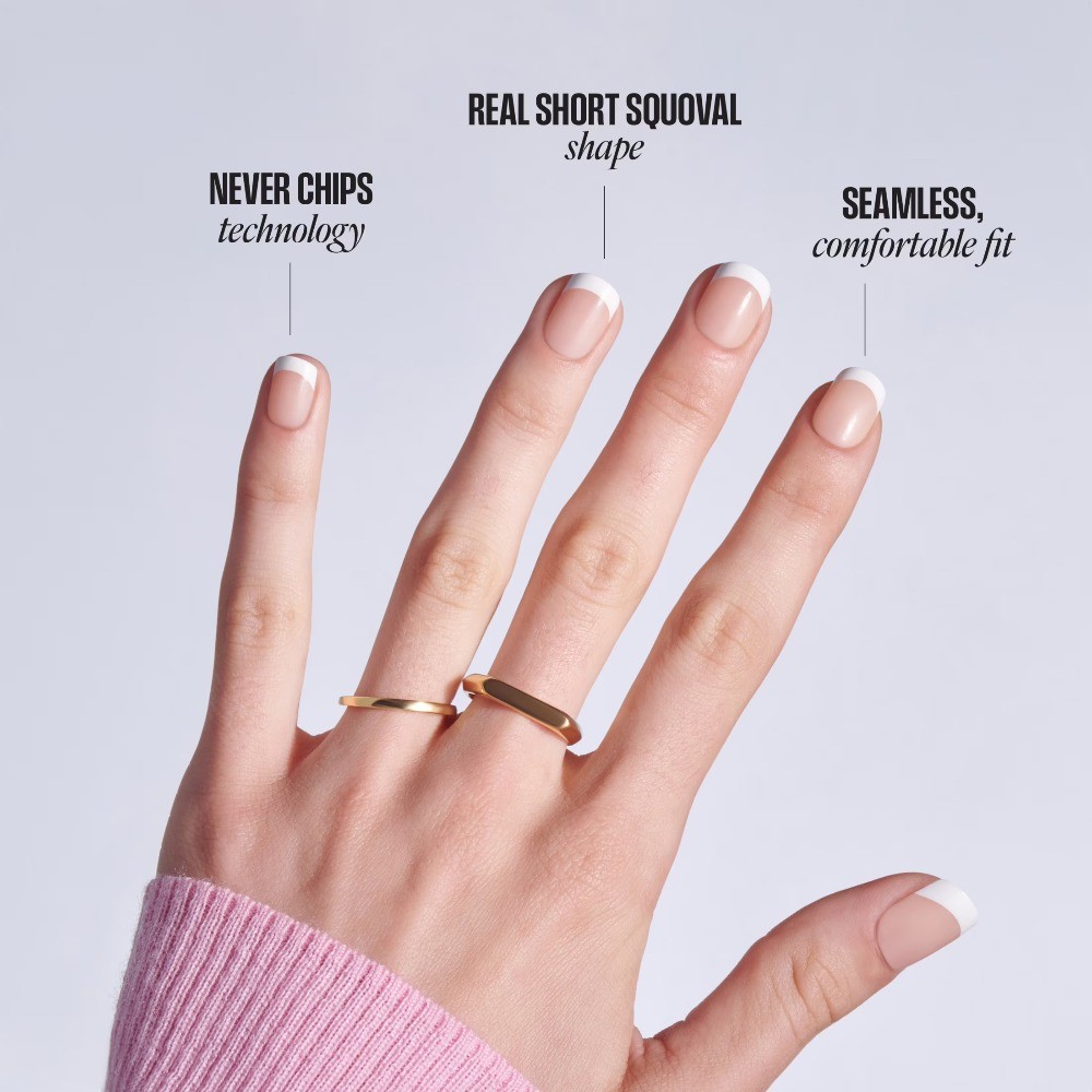 (4 pack) French Tip Press On Nails, ‘Endless’, White, Short Squoval, 28 Count
