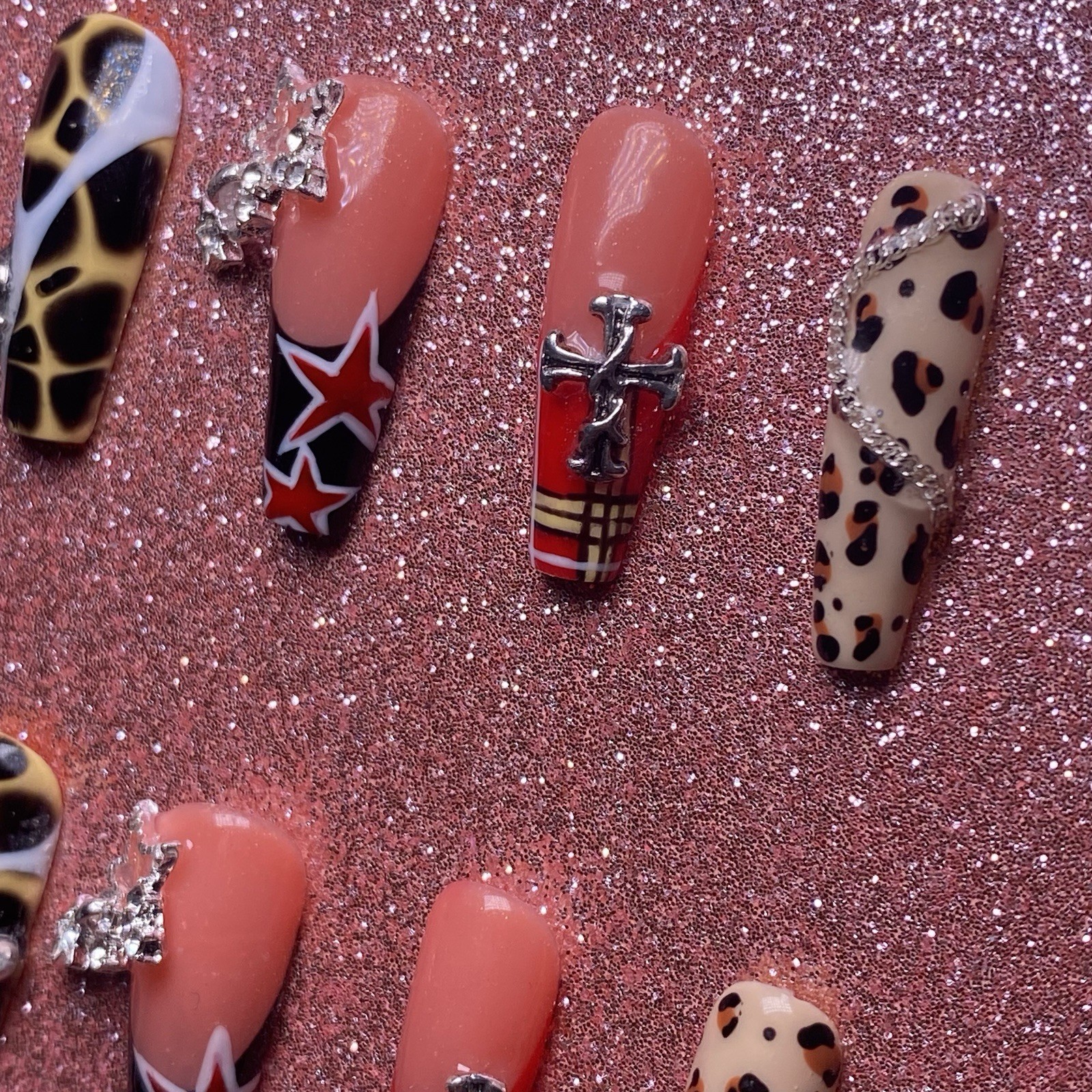 Authentic Nail Arts by Dia Long Coffin Press-On Nails Multicolor 3D Shiny Set