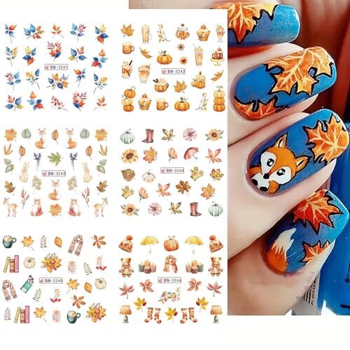 Fall Nail Stickers 12 Sheets Fall Leaf Nail Decals Water Transfer Design 1