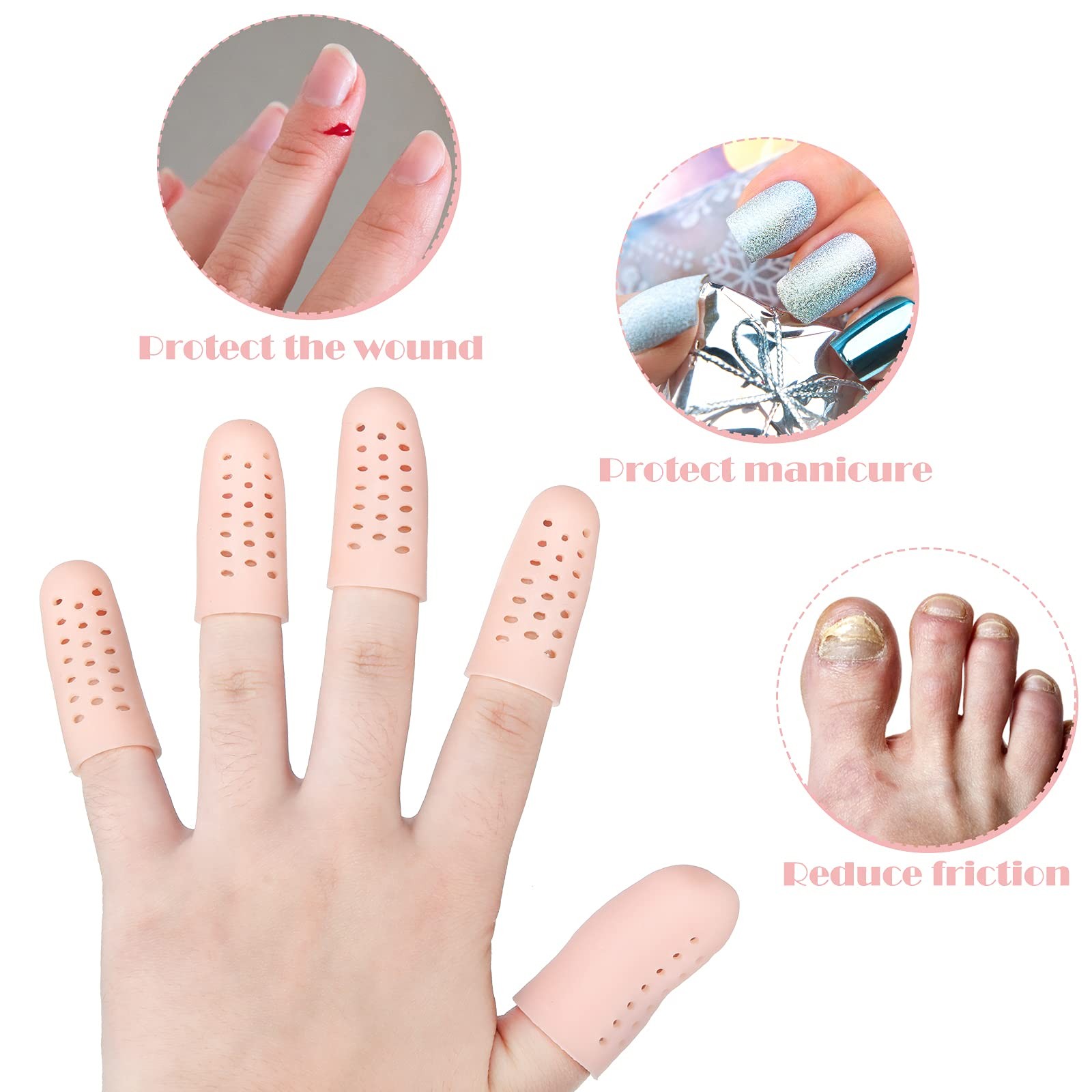 20 Pcs Gel Finger Cots Finger Protectors Silicone Caps Breathable Gel Cots Ho…