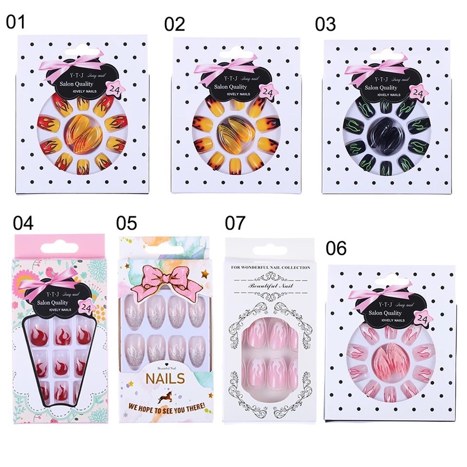 24pcs/set False Nails Artificial Nail Decal Art Tips with Glue #07 pink