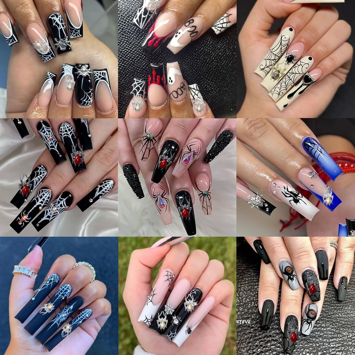 WBRRFJJ Spider Nail Charms Metal Alloy Rhinestone