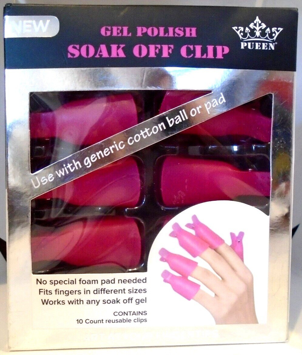 Pueen Soak Off Reusable Pink Nail Clips 10 Count for Gel Polish