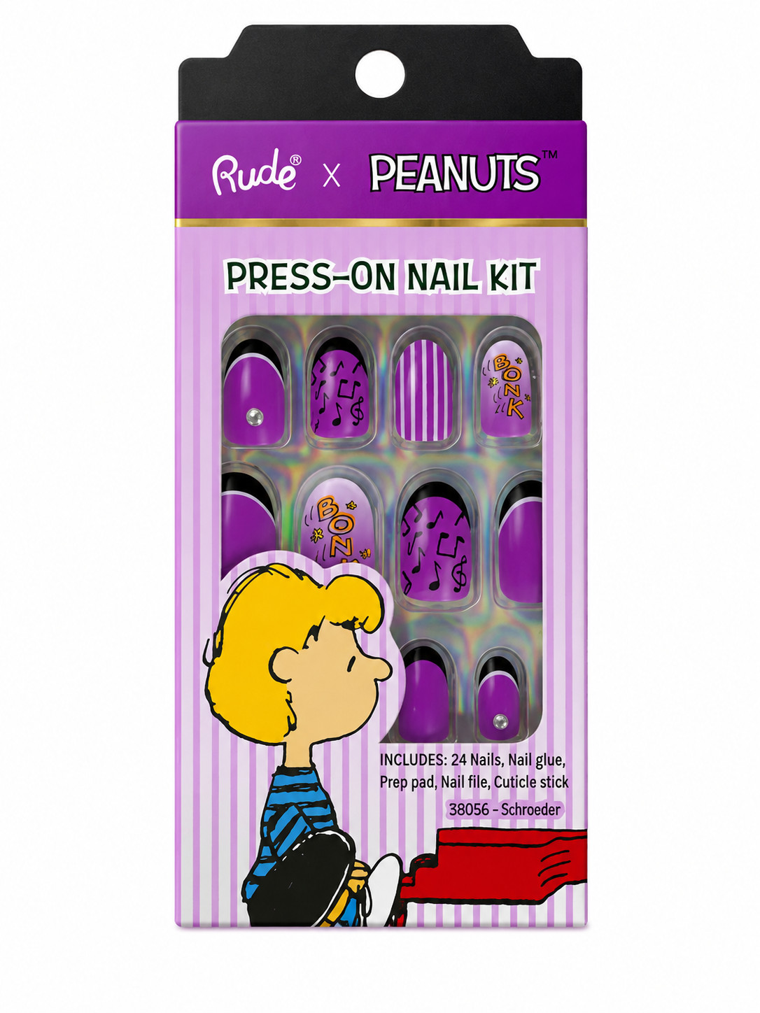 UDE x Peanuts Press-On Nail Kit Schroeder Purple Music Notes 24 Nails New