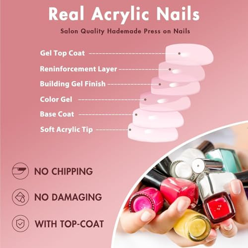 Neon Hot Pink Press on Nails Short Medium Coffin, Solid Color glossy hot pink