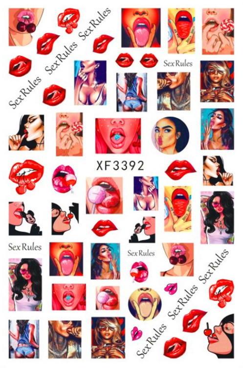 Nail Art 3D Decal Stickers Sexy Red Lips Tongue Lollipop Rose Heart Rainbow NH10