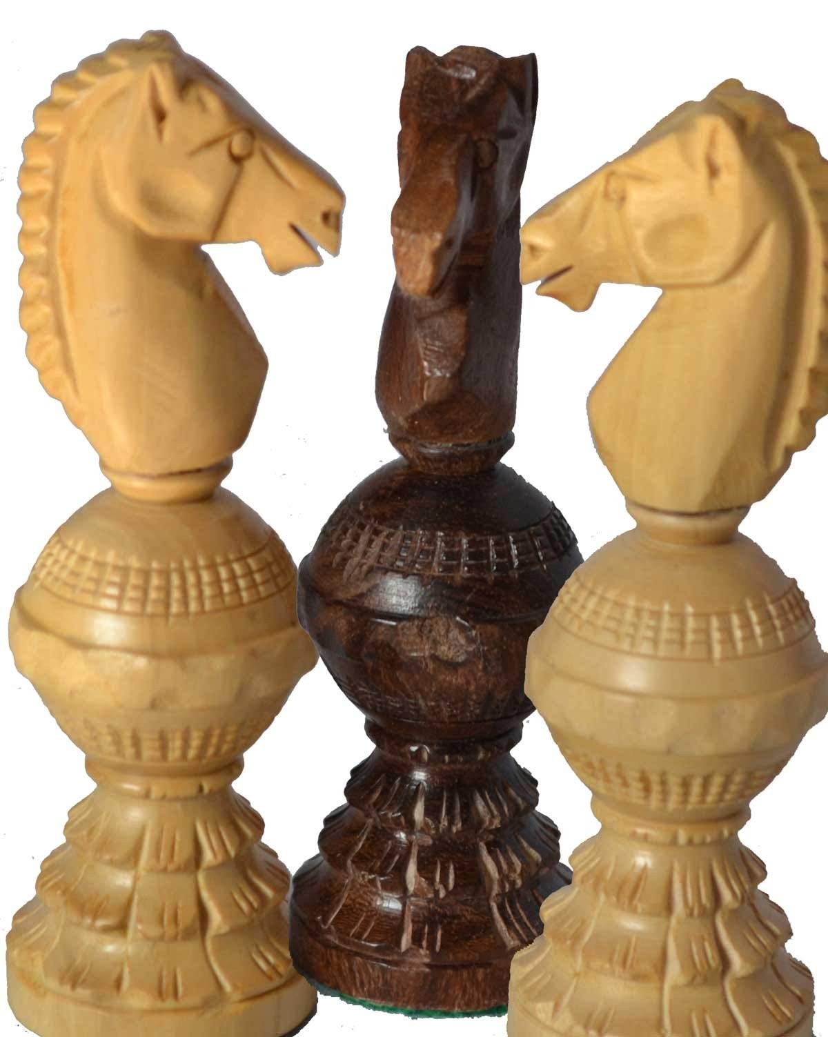 Chessbazar Chess Set Globe Design King 5″ 32 Wooden Small, Brown, Yellow
