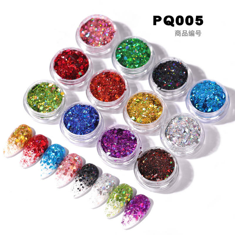 12 Colors Nail Art Sequins Set Glitter Sheets Tips Mixed Powder Dust Salon Decor