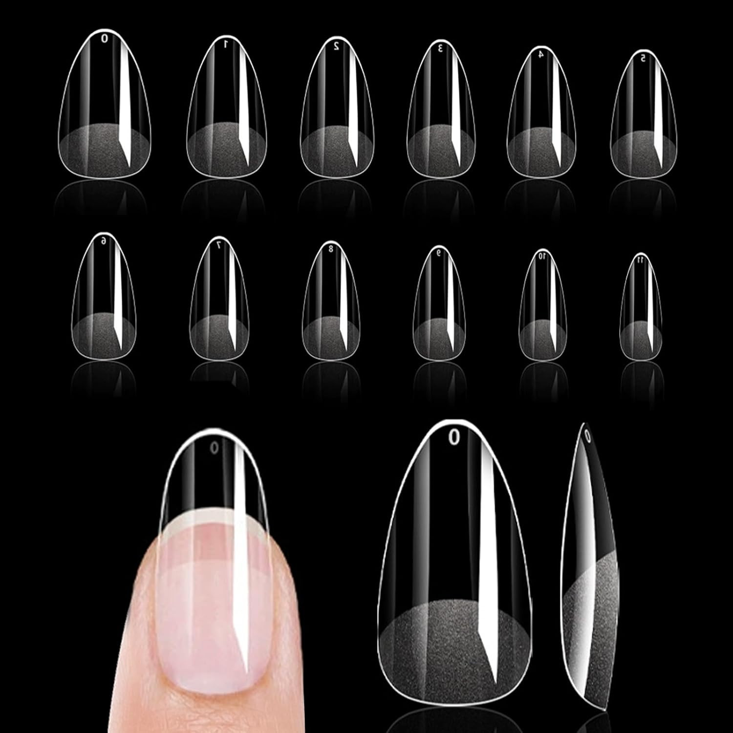 Almond Fake Nail Tips, 288Pcs Soft Gel Pre Filed Acrylic Almond Fake Nails, Gel