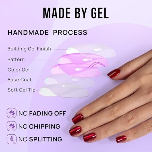 Red Cat Eye Press on Nails Square Fake Nails Bling Glitter Design Short Style-9