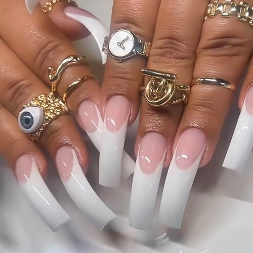 RUOKEXIN Curved Nail Tips,XXL Long Press on Nails French Long Curved Style-C8C3