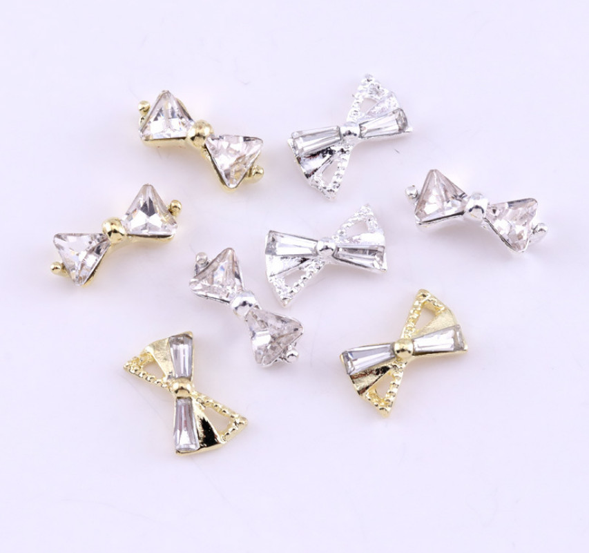 5Pcs 3D Metal Manicure Ribbon Bow Heart Bowknot Nail Art Decoration DIY NS19