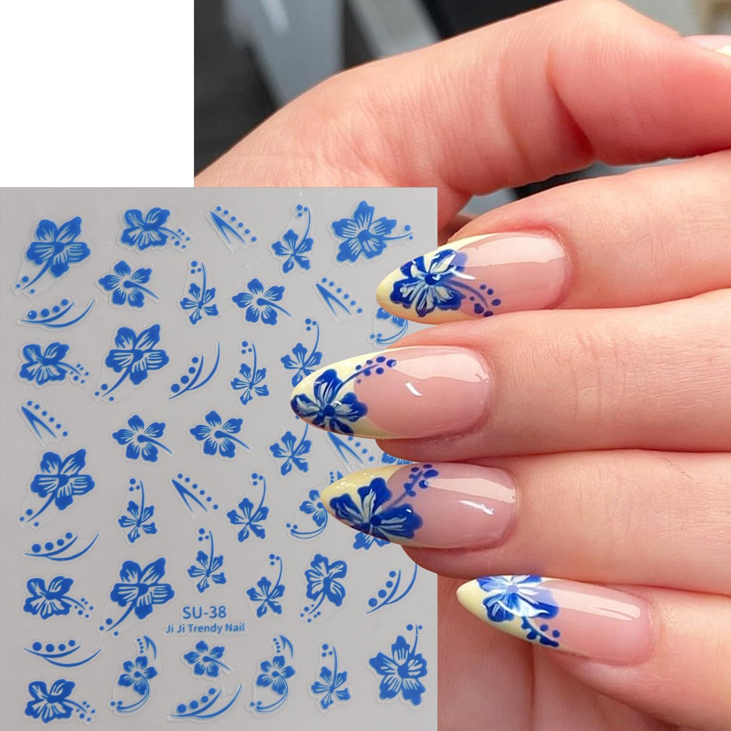 Hibiscus Flower Nail Stickers, 6PCS Hibiscus Flowers Nail Decals 3D Self-Adhesiv