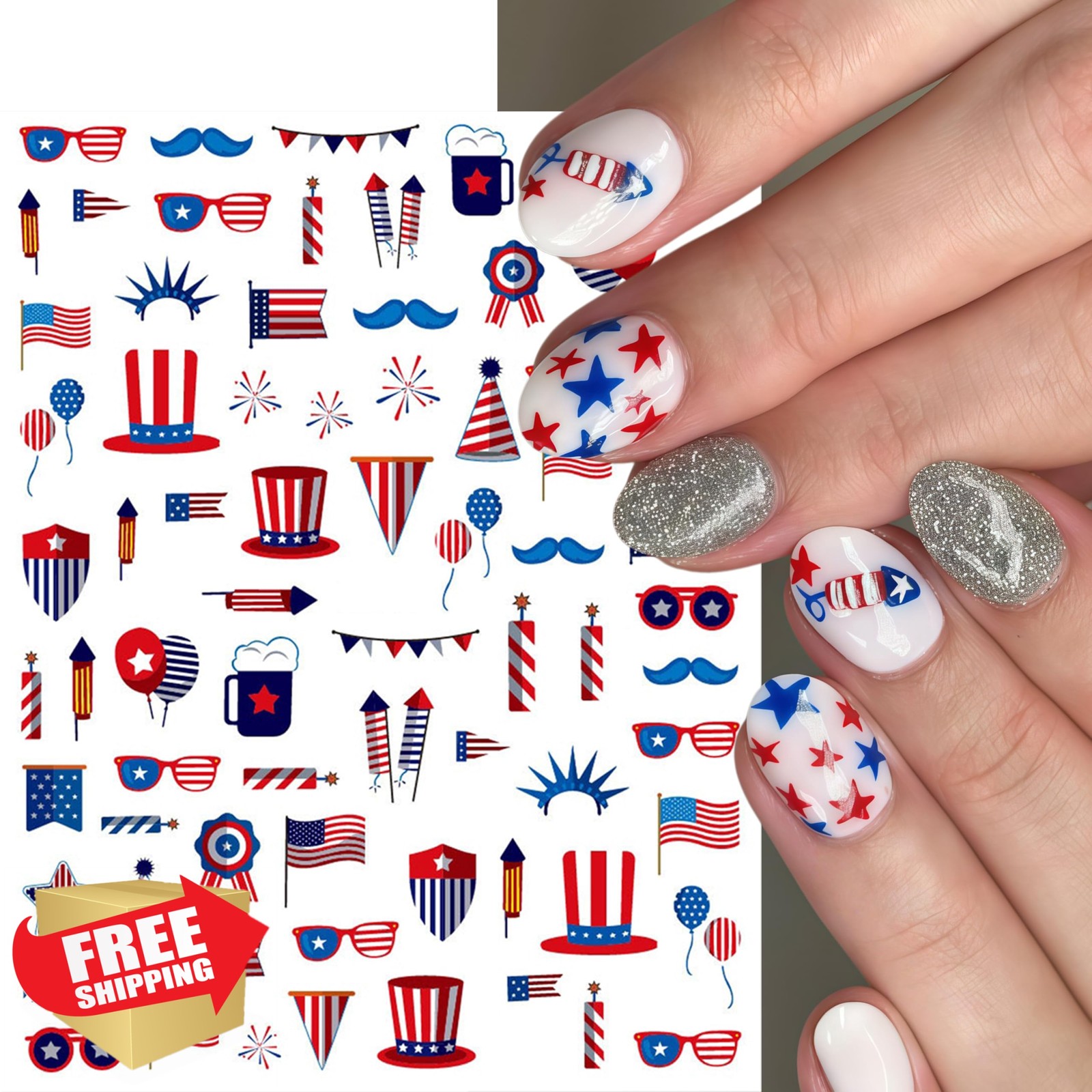 CnSybaris 4th July Nail Stickers flag balloons