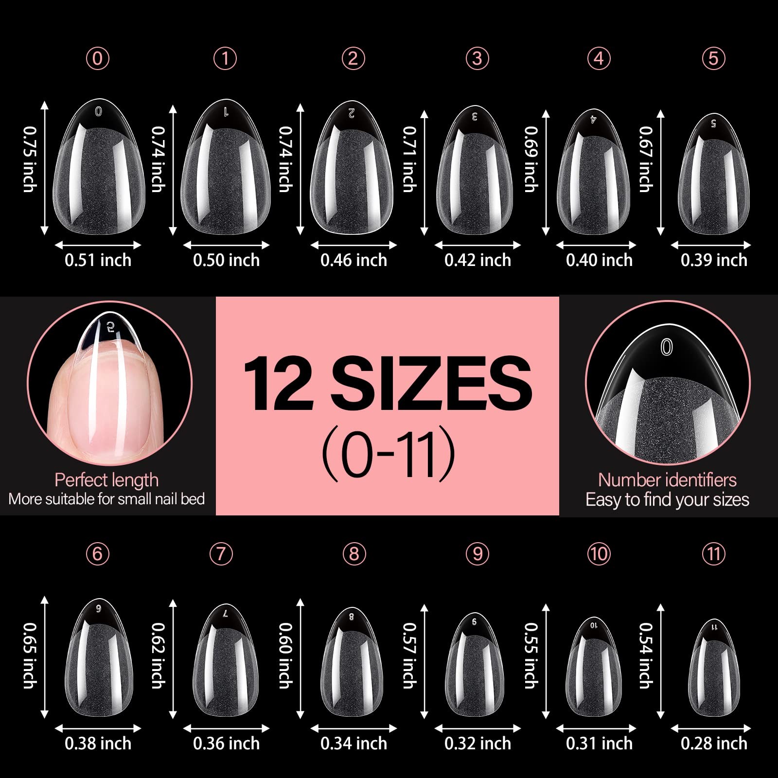 AILLSA Short Almond Nail Tips 360Pcs Full Cover Nails Tips Half Matte No File…