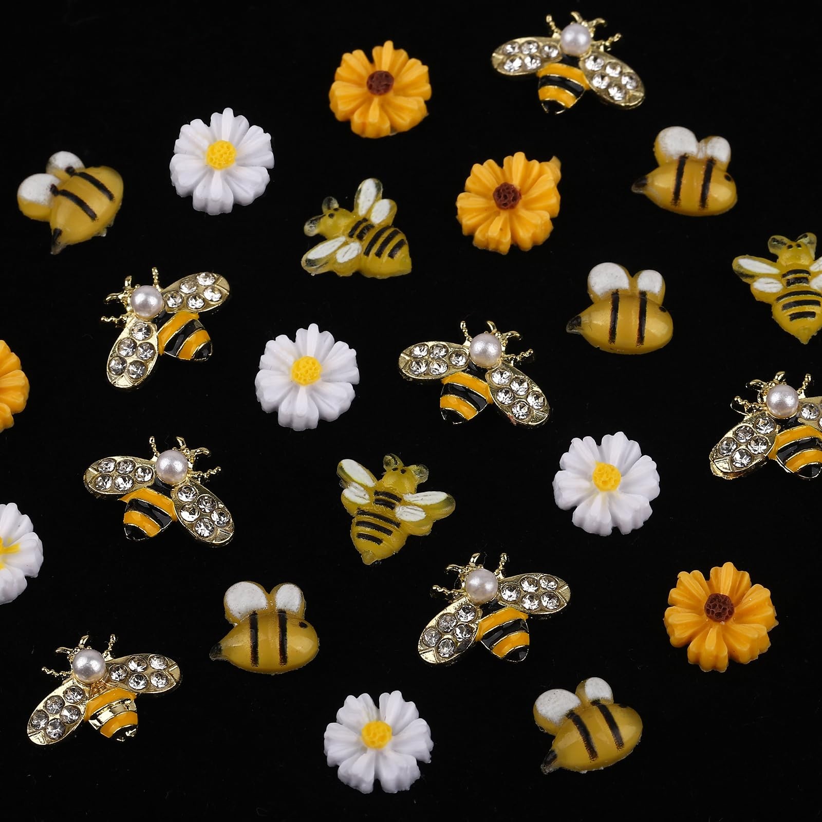 ROFIBUT Tiny Bee Nail Art Charms Resin Cartoon Daisy Flower Nail Gems 3D Gold…