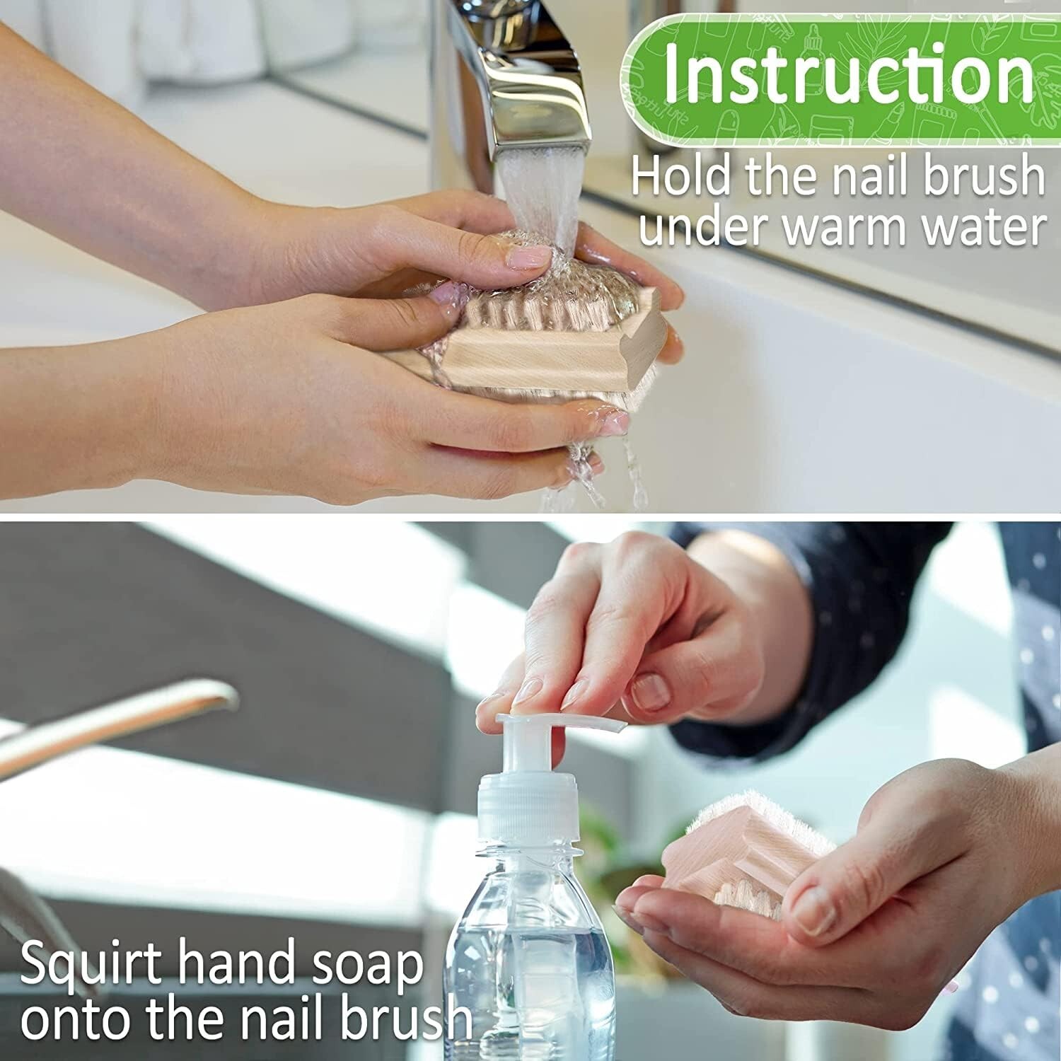 Durable Wooden Fingernail Brush with Variable Length Bristles – 2 Pack