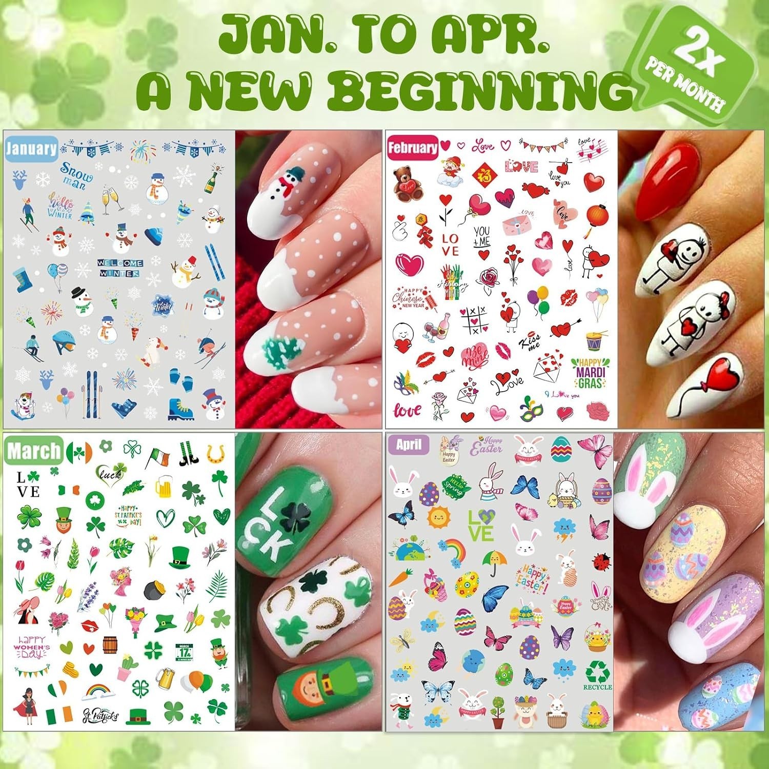 12 All Holiday Nail Stickers, 24 Sheets Seasonal Variety Pack 2 Pcs Per DIY…