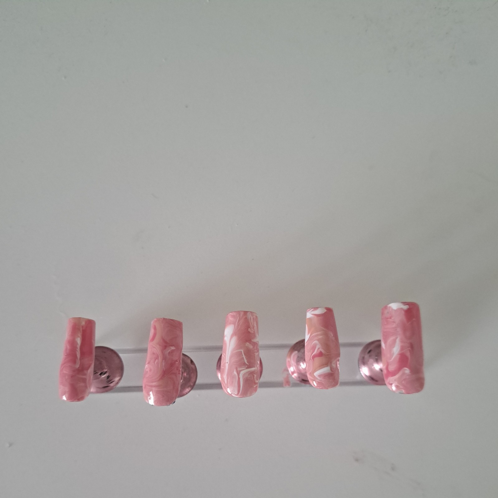 Pink Abstract Tie – Dye Press – On Gel Nails