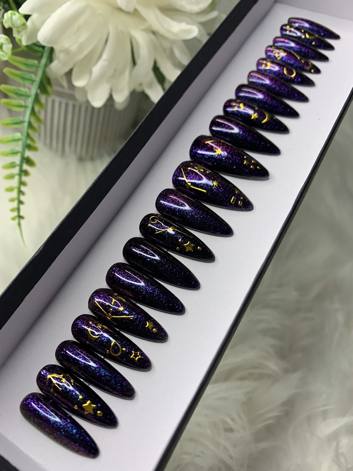 Galaxy Press On Nails | High Quality | Handmade | Custom | Medium Stiletto
