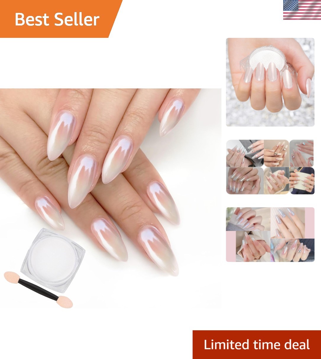 White Pearl Chrome Nail Powder – Iridescent Mirror Effect for Stunning Manicures