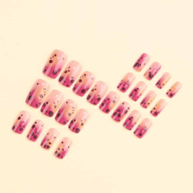 48Pcs-Medium Square Pink Orange Gradient Dark Purple Leopard Spot Press on Nails