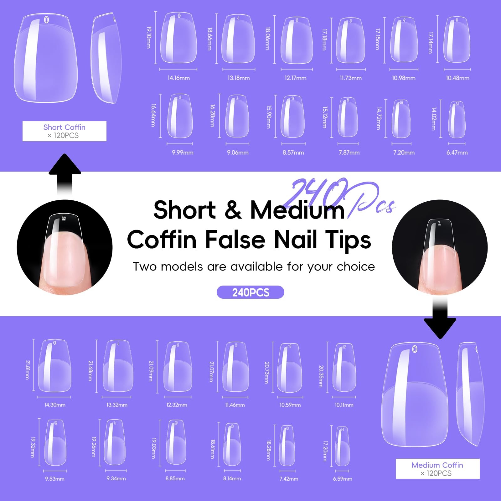 Gel Nail Kit, 240Pcs Short Medium Coffin Nail Tips with U V Lamp 2 Colors Jel…