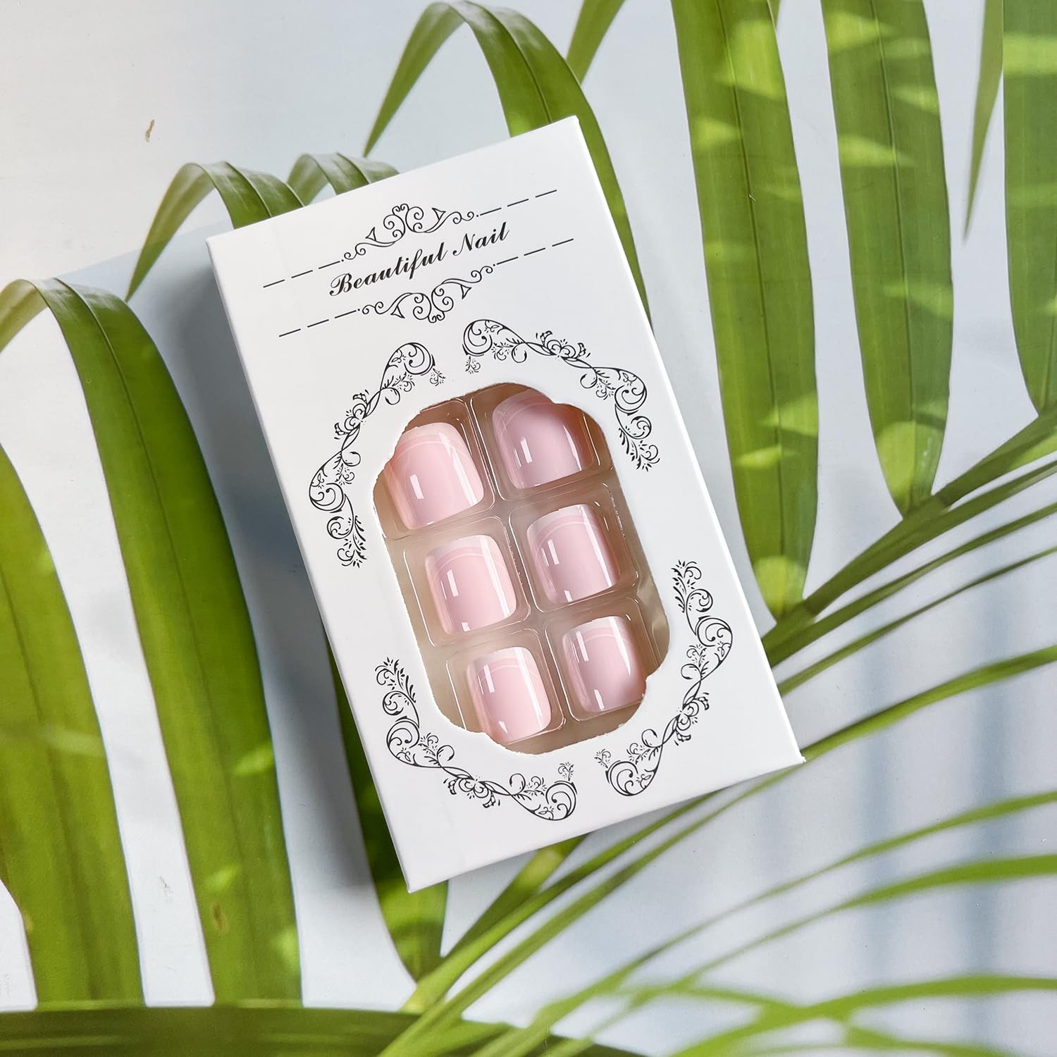 French Tip Press on Toenails Square Pink Fake Toenails Cute Acrylic Toe Nails…