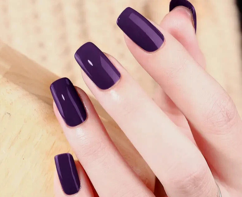 PRESS ON NAILS MANICURE KIT 24 pcs Medium Deep Dark Purple Plum Glossy