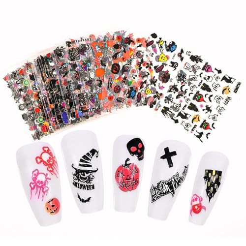 30 Sheets Nail Stickers Pumpkin Ghost Face Nail Charms Decals 3D Self Halloween