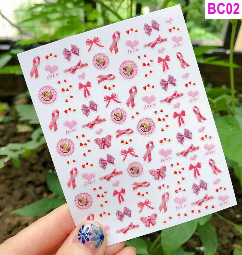 PINK Nail Art Stickers Water Decals Transfers Fight Cancer Ribbon ns2