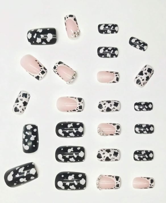 24pcs European & American Minimalist Cow Print & Square, White and light pink