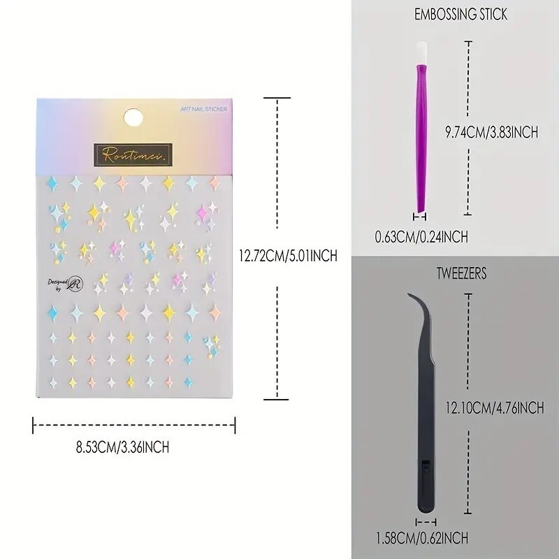 3D Embossed Star Assorted Designs Nail Art Vinly + Free Nail Art Tools