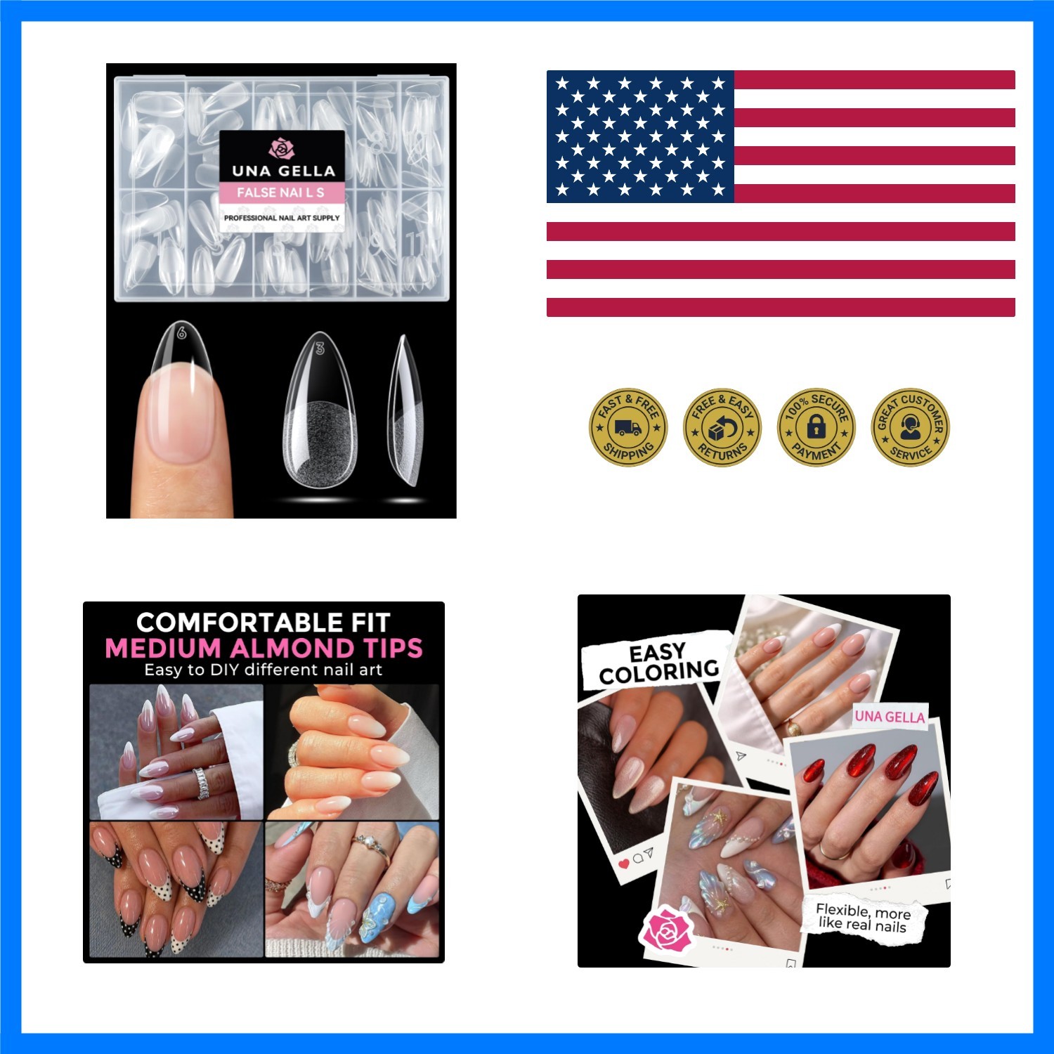 Almond Nail Tips Medium 216pcs X-Soft Gel Press On Nails | 12 Sizes Fake Nail…