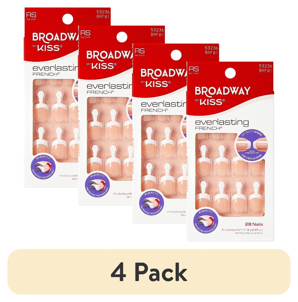 (4 pack) French Tip Press On Nails, ‘Endless’, White, Short Squoval, 28 Count