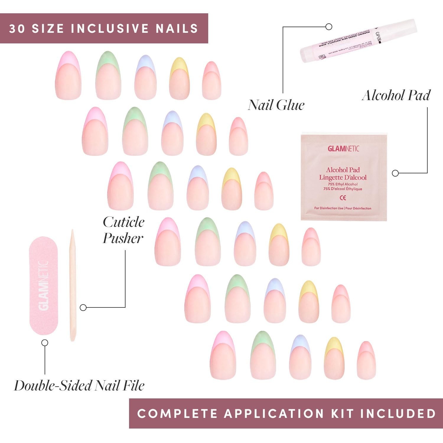 30-Piece Confetti Nail Kit: Short Almond, Customizable Size Options