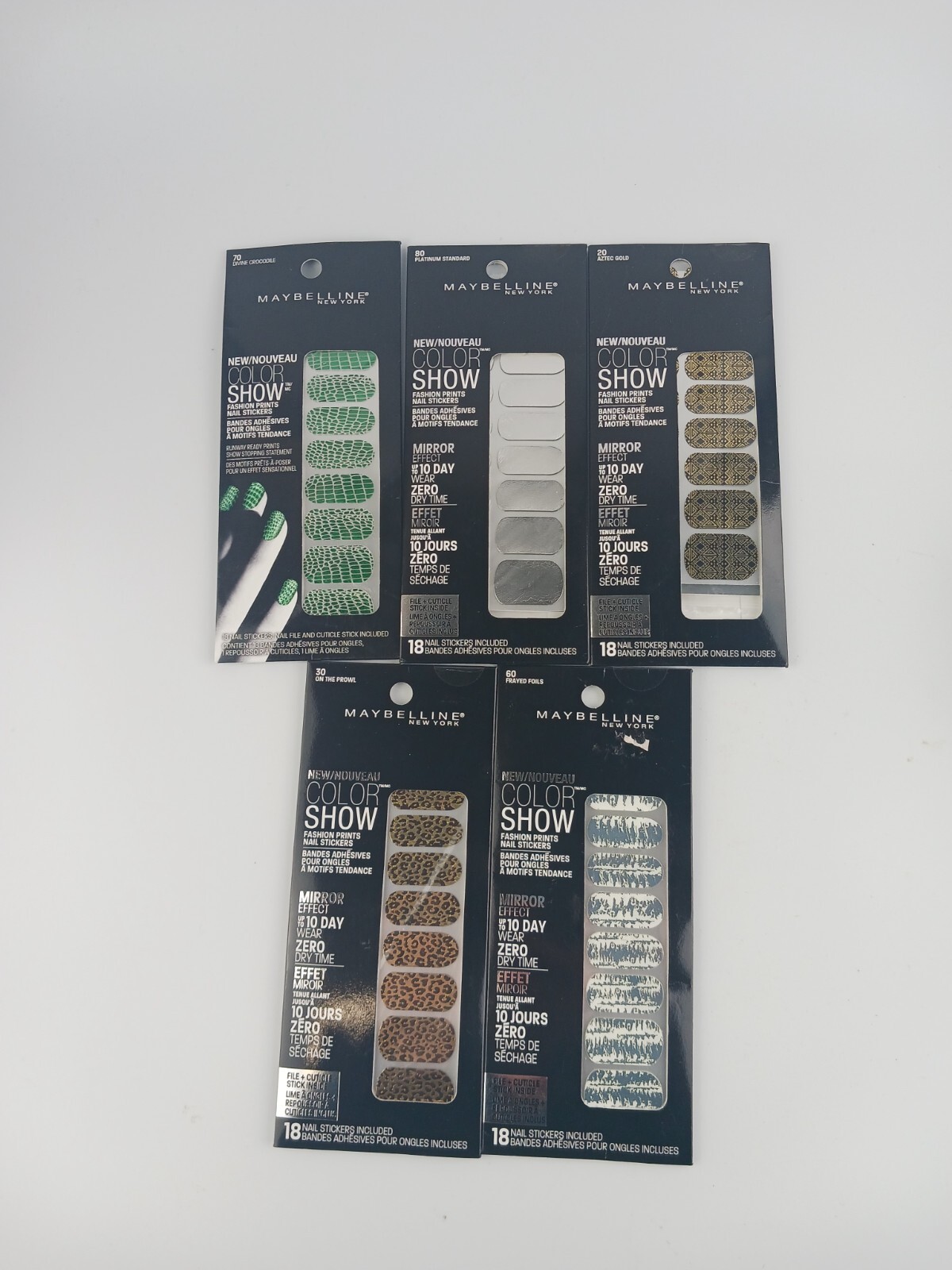 5 PACK MAYBELLINE COLOR SHOW FASHION PRINT 18 NAIL STICKERS 30,60,70,80,20