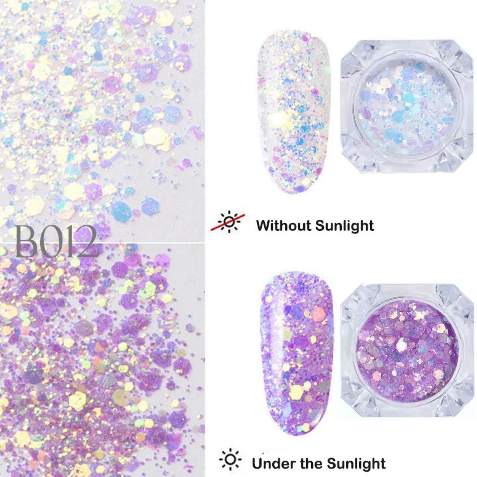 Photochromic Nail Sequins UV Light Colour Changing Glitter Under Sunlight Mix UK